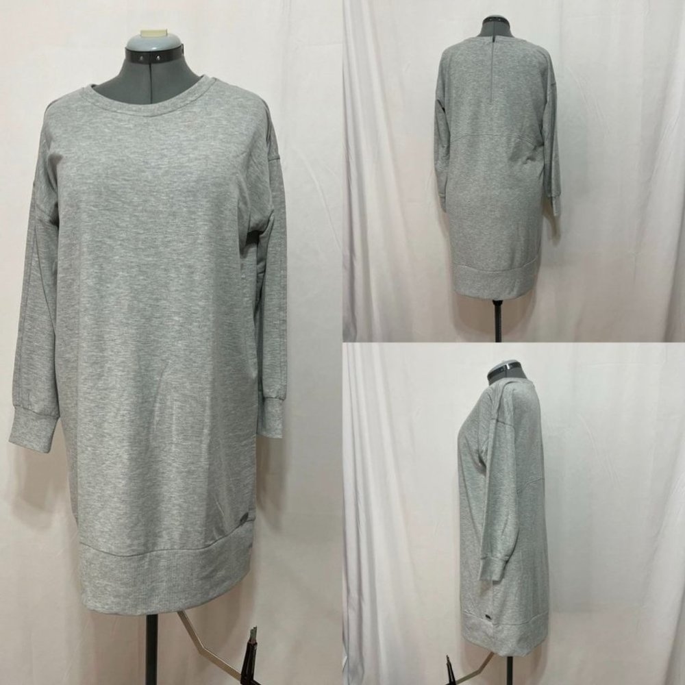 Ellen Tracy NWT Sz L Heather Grey Cuff Long Sleeves Sweater Dress Cuff Hemline